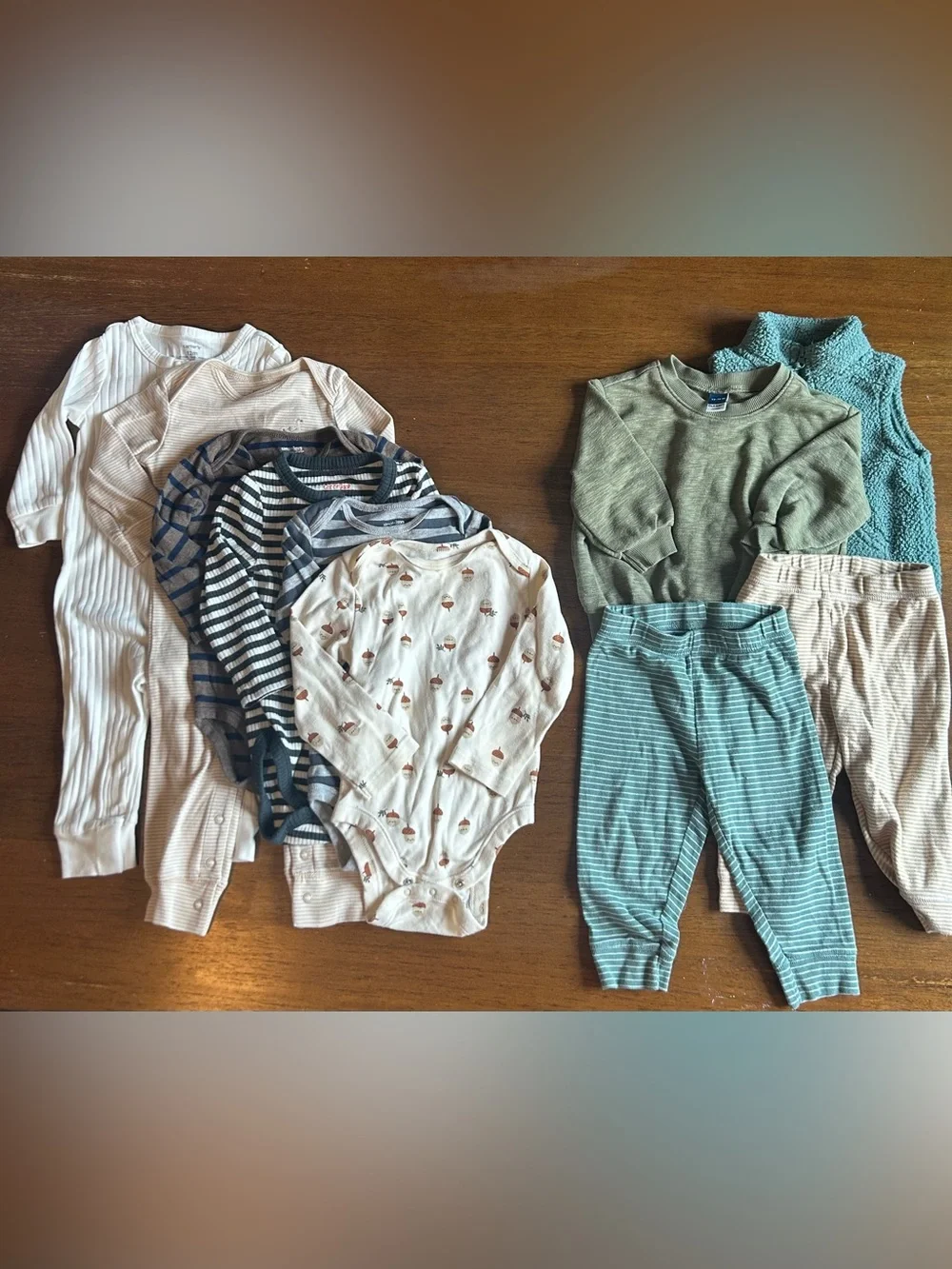 10 Pc Fall Bodysuit and Pajama Mix Boys Bundle 12-18 Mos